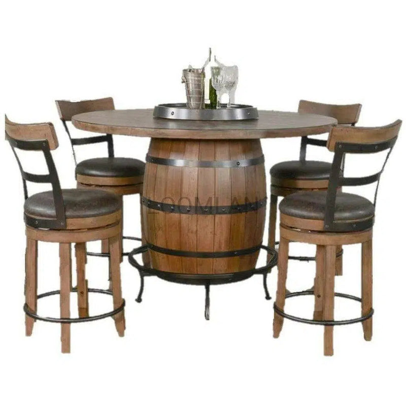 Light Brown Round Barrel Pub Table Barstools 5 PC Set