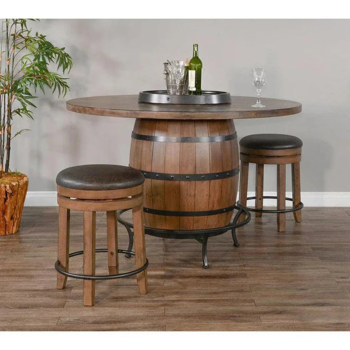 Light Brown Round Barrel Pub Table Stools 5 PC Set-Dining Table Sets-Sunny D-LOOMLAN