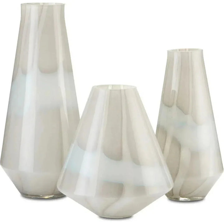 Light Gray White Floating Cloud Vase Set of 3 - LOOMLAN - Currey & Co - Vases & Jars