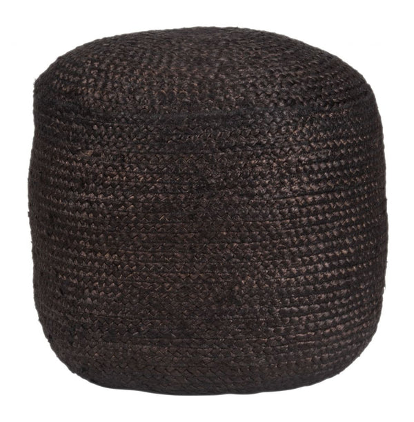 Lillian Braided Jute Black Ottoman