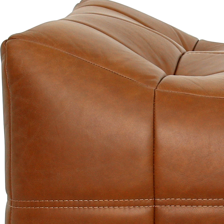 Linear Rich Brown Leather Ottoman-Ottomans-LH Imports-LOOMLAN