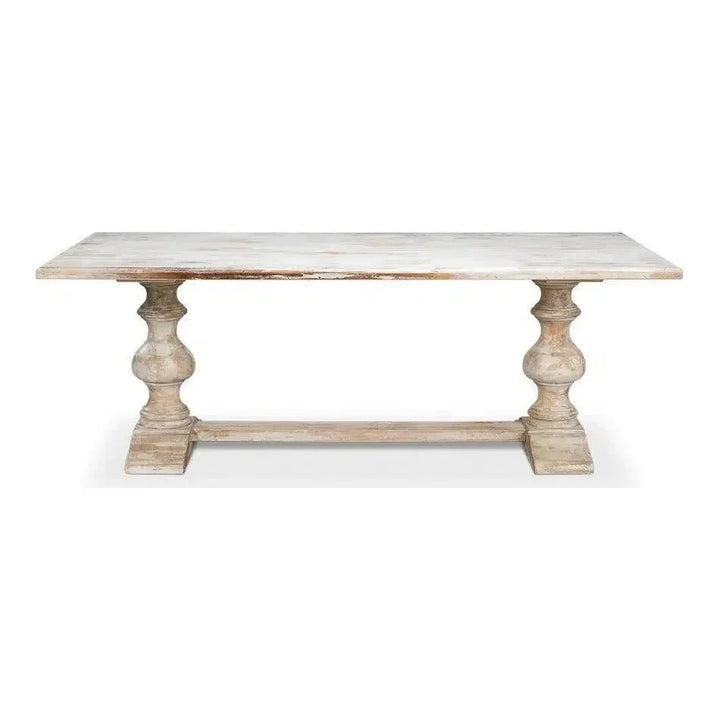 Lionisio Trestle Wood Dining Table-Dining Tables-Sarreid-Disrupted White-LOOMLAN