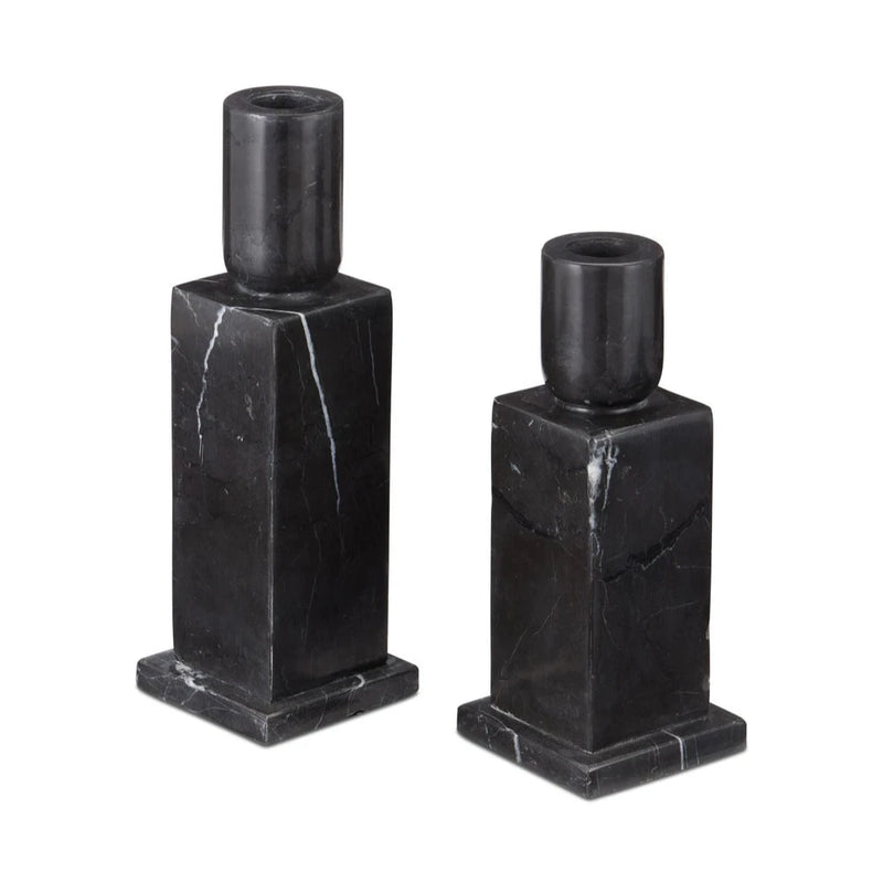 Lithos Modern Onyx Ivory Candle Holder 2PC-Candle Holders-Currey & Co-Black-LOOMLAN