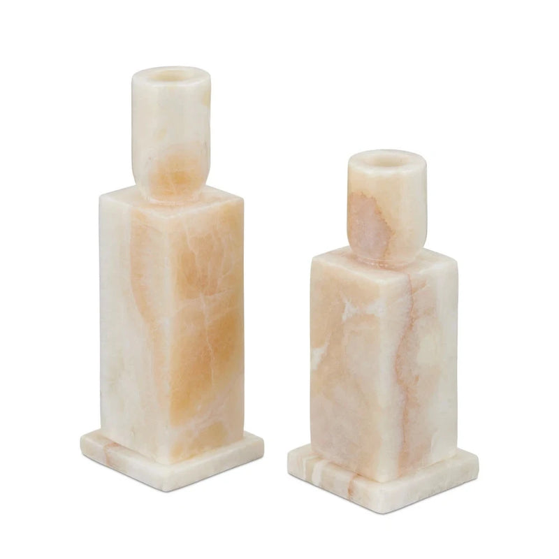 Lithos Modern Onyx Ivory Candle Holder 2PC-Candle Holders-Currey & Co-Ivory-LOOMLAN