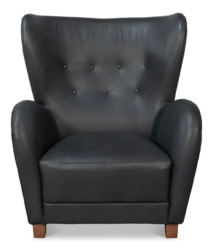 Lombard Leather Wing Chair - LOOMLAN - Sarreid - Club Chairs