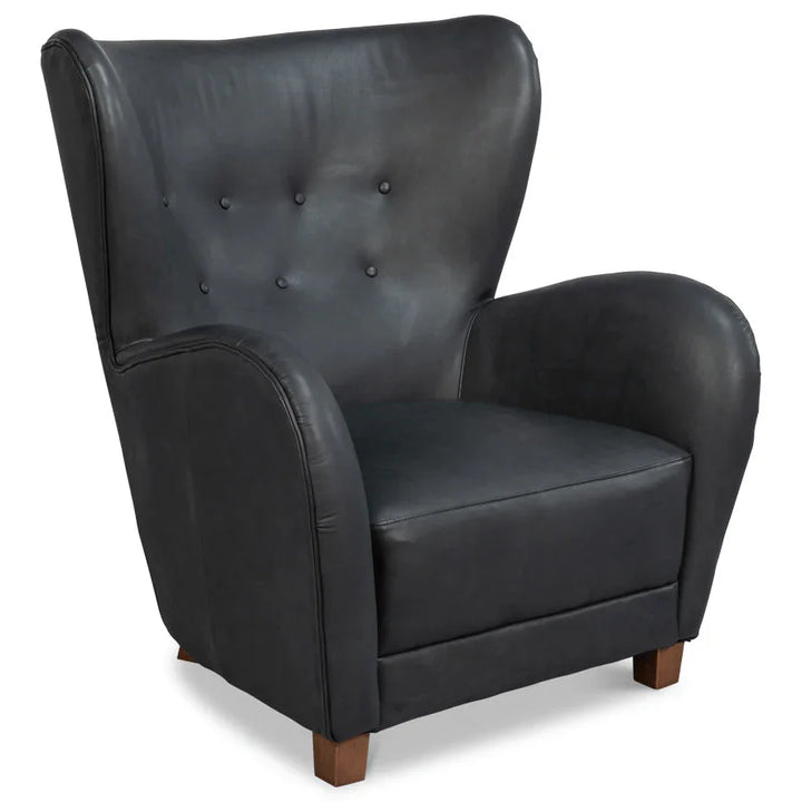 Lombard Leather Wing Chair - LOOMLAN - Sarreid - Club Chairs