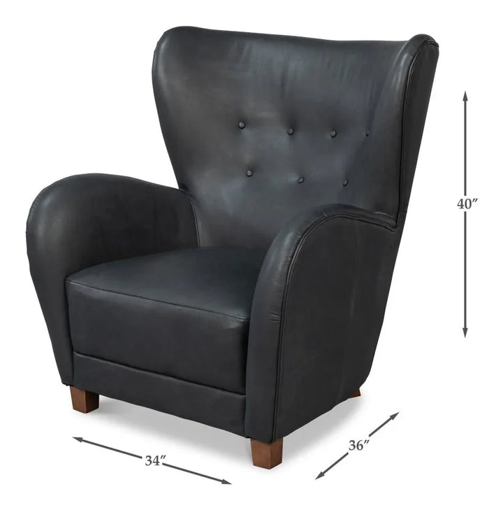 Lombard Leather Wing Chair - LOOMLAN - Sarreid - Club Chairs
