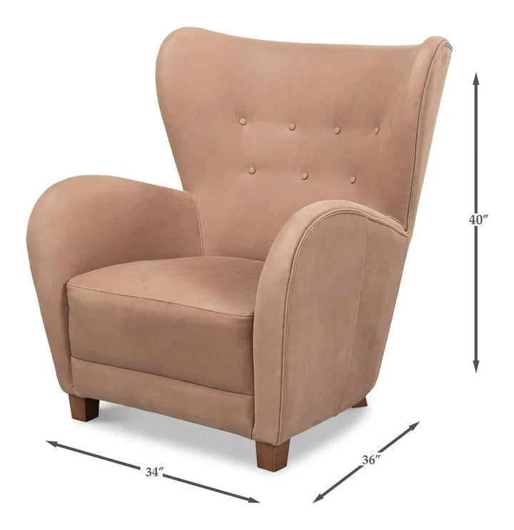 Lombard Wing Leather Chair - LOOMLAN - Sarreid - Club Chairs