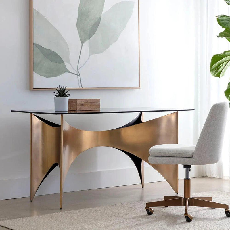 London Desk With Smoked Glass & Gold Finish