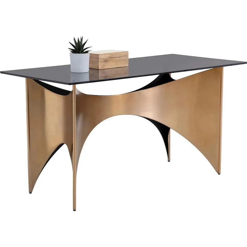 London Desk With Smoked Glass & Gold Finish