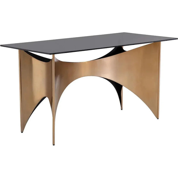 London Desk With Smoked Glass & Gold Finish