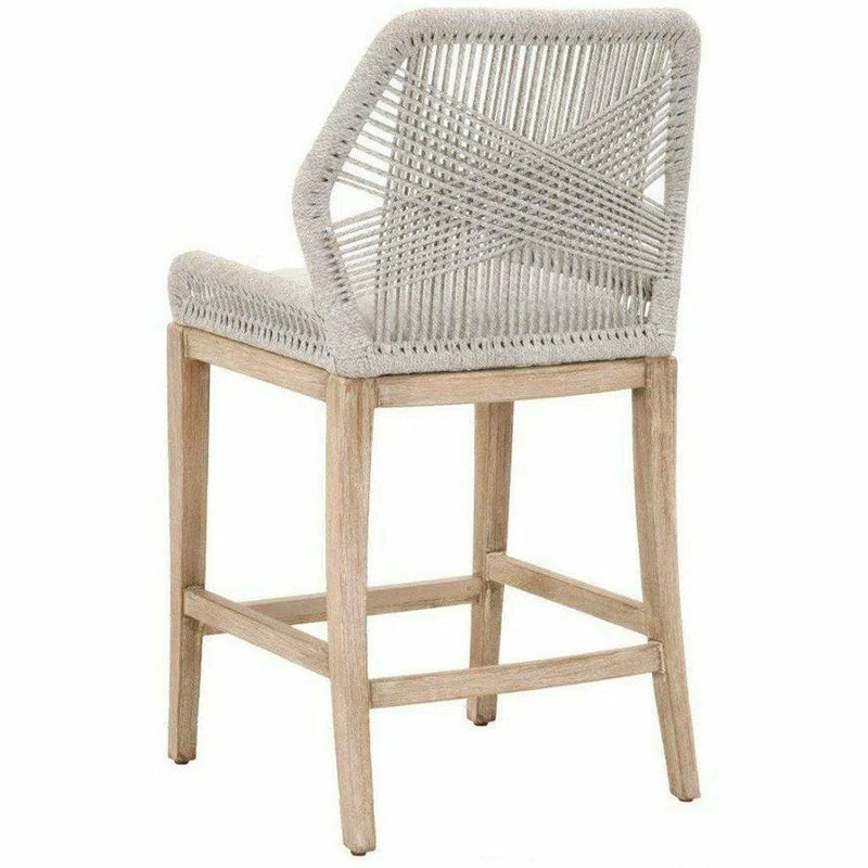Loom Barstool Taupe & White Flat Rope Pumice Mahogany Bar Stools LOOMLAN By Essentials For Living