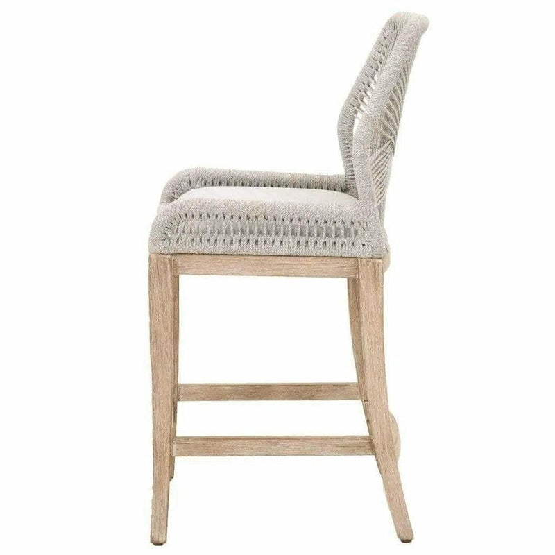 Loom Counter Stool Taupe & White Rope & Wood