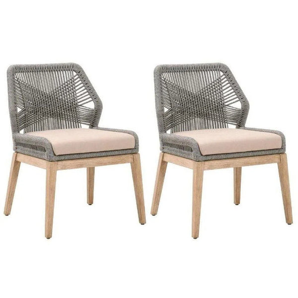 Loom Dining Chair Set of 2 Platinum Rope Gray Mahogany Wood Dining Chairs LOOMLAN By Essentials For Living