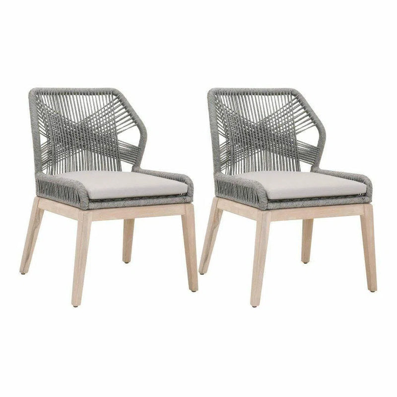 Loom Outdoor Dining Chair Set of 2 Platinum Rope Teak Wood Outdoor Dining Chairs LOOMLAN By Essentials For Living