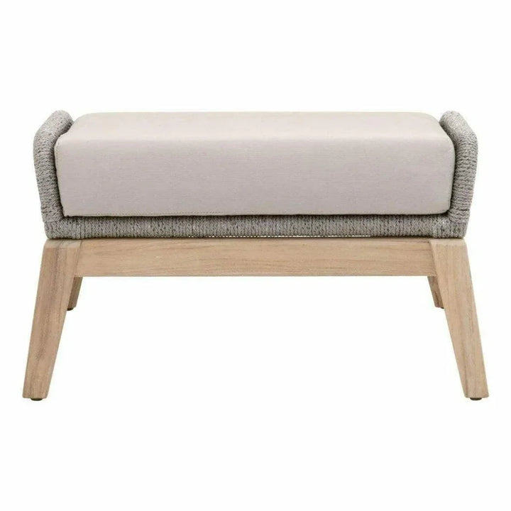 Loom Outdoor Footstool Teak Wood & Grey Rope-Outdoor Ottomans-Essentials For Living-LOOMLAN