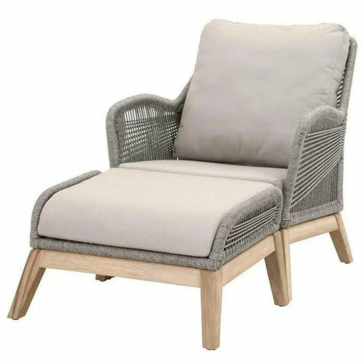 Loom Outdoor Footstool Teak Wood & Grey Rope-Outdoor Ottomans-Essentials For Living-LOOMLAN
