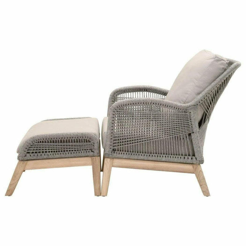 Loom Outdoor Footstool Teak Wood & Grey Rope