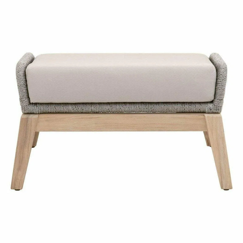 Loom Outdoor Footstool Teak Wood and Grey Rope Poufs and Stools LOOMLAN By Essentials For Living