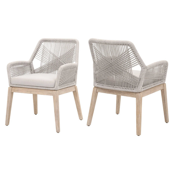 Dining Loom Arm Chairs Set of 2 Taupe & White Rope Mahogany