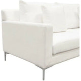 Loose Back Loveseat White Linen Silver Leg