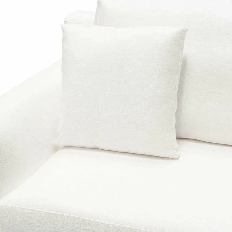 Loose Back Loveseat White Linen Silver Leg