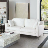 Loose Back Loveseat White Linen Silver Leg