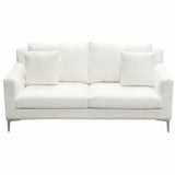 Loose Back Loveseat White Linen Silver Leg