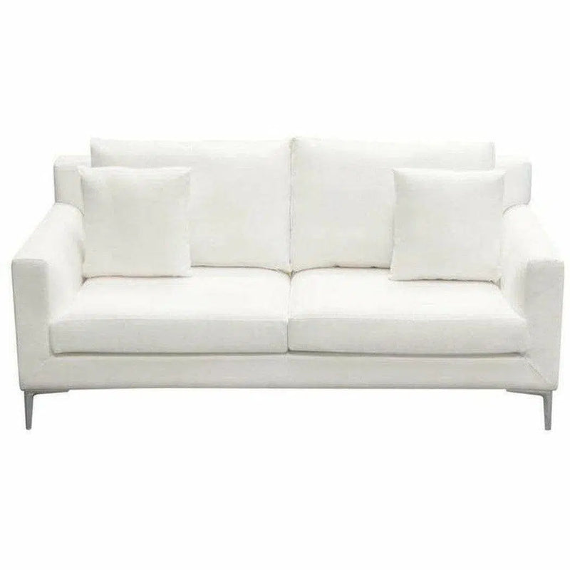 Loose Back Loveseat White Linen Silver Leg