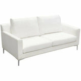 Loose Back Loveseat White Linen Silver Leg