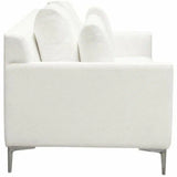 Loose Back Loveseat White Linen Silver Leg