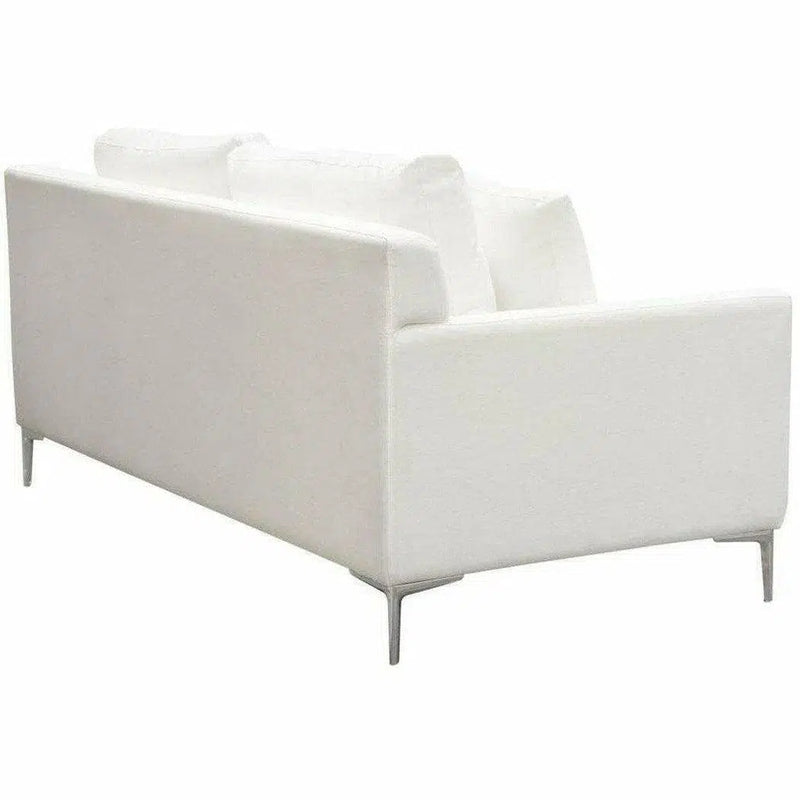 Loose Back Loveseat White Linen Silver Leg