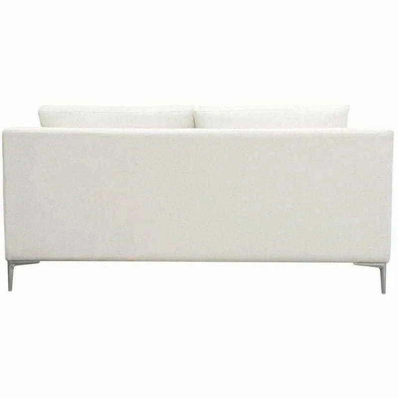 Loose Back Loveseat White Linen Silver Leg