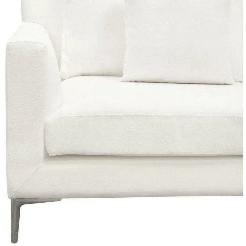 Loose Back Loveseat White Linen Silver Leg