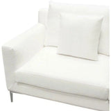 Loose Back Loveseat White Linen Silver Leg