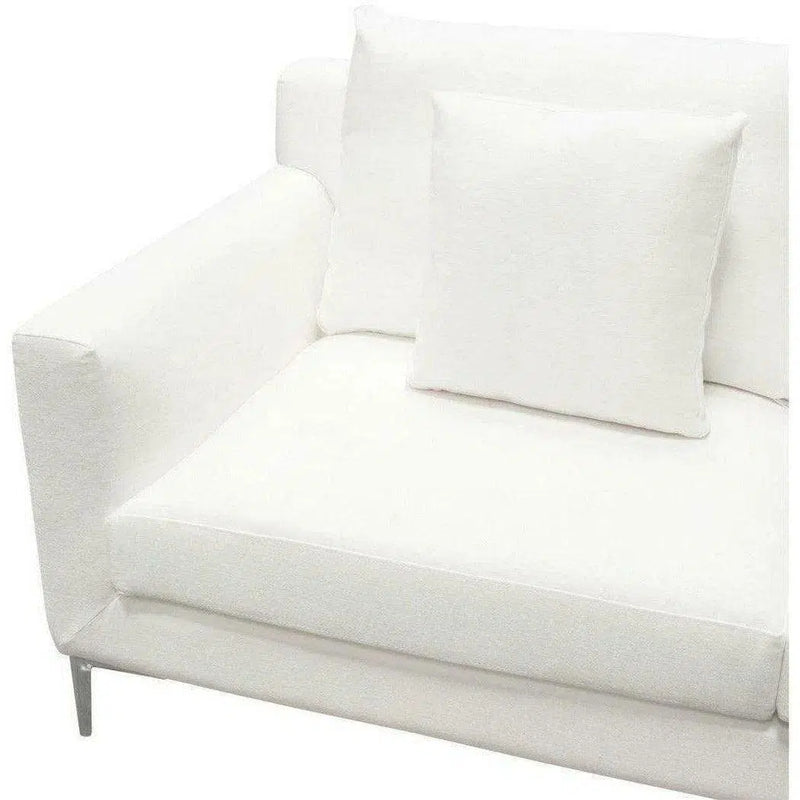 Loose Back Loveseat White Linen Silver Leg