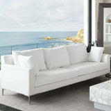 Loose Back Sofa White Linen Silver Leg