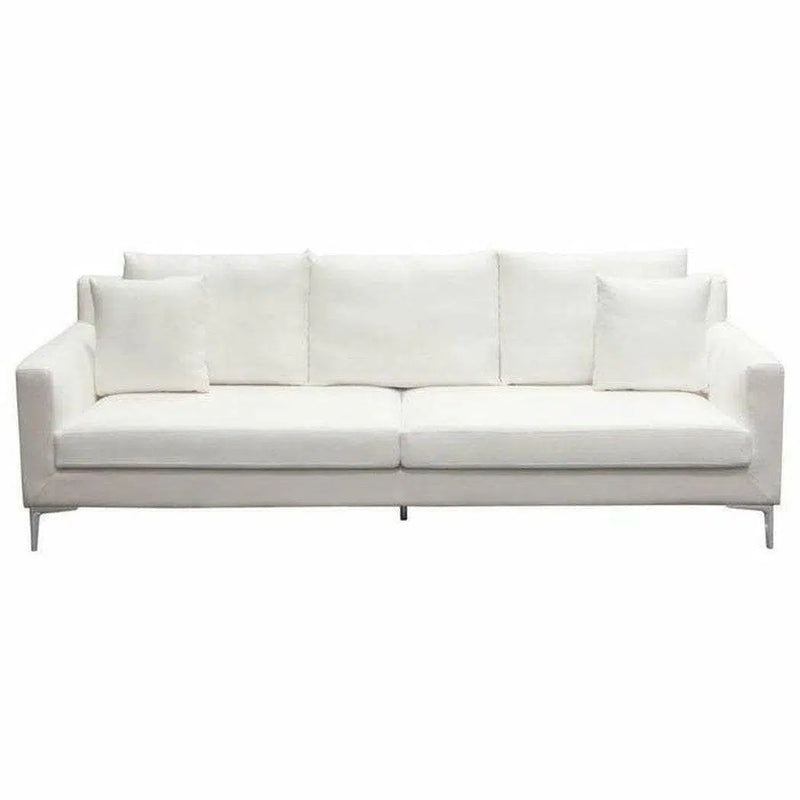 Loose Back Sofa White Linen Silver Leg