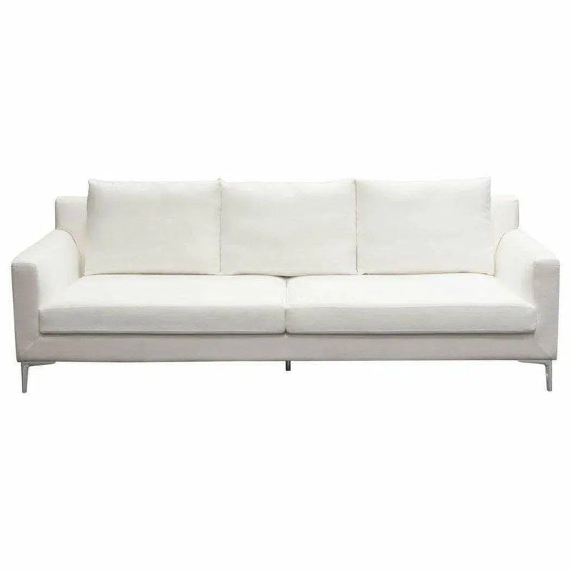 Loose Back Sofa White Linen Silver Leg