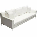 Loose Back Sofa White Linen Silver Leg