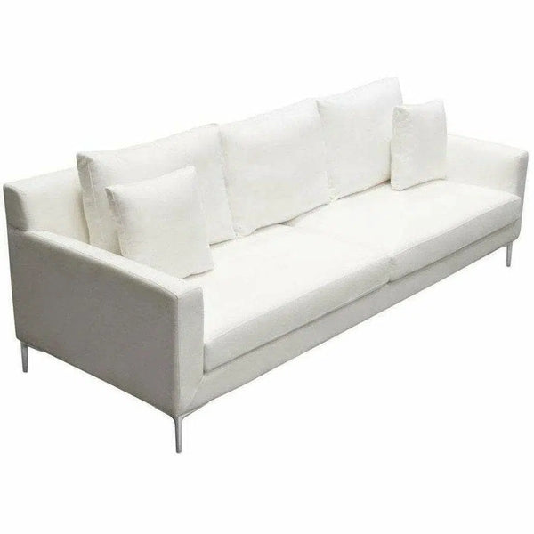 Loose Back Sofa in White Linen Silver Metal Leg Sofas & Loveseats LOOMLAN By Diamond Sofa