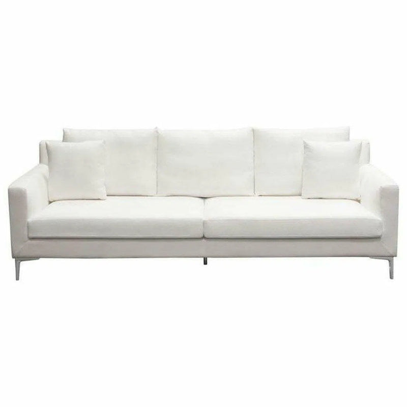 Loose Back Sofa in White Linen Silver Metal Leg Sofas & Loveseats LOOMLAN By Diamond Sofa