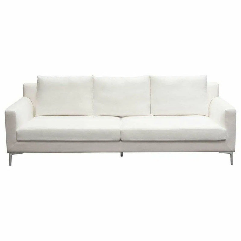 Loose Back Sofa in White Linen Silver Metal Leg Sofas & Loveseats LOOMLAN By Diamond Sofa