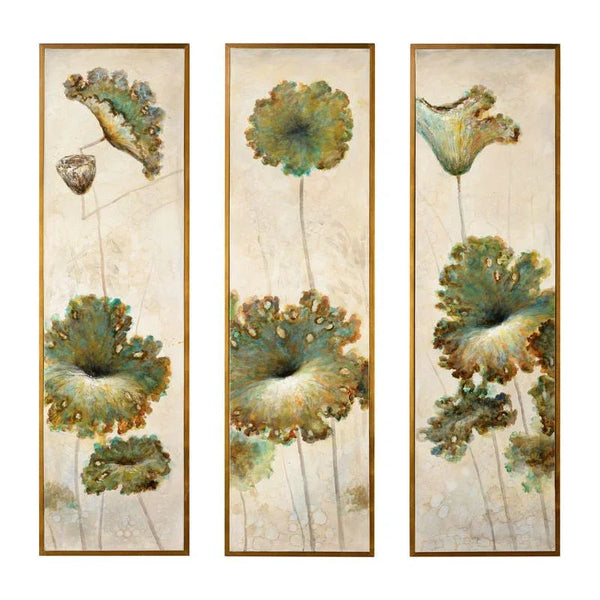Lotus Blossom Oil Painting Artwork (Set of 3)-Framed Wall Art-Wildwood-LOOMLAN