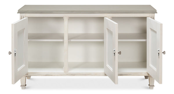 Louis Xvi 3 Door Buffet For Dining Room White With Gray Quartz-Sideboards-Sarreid-LOOMLAN