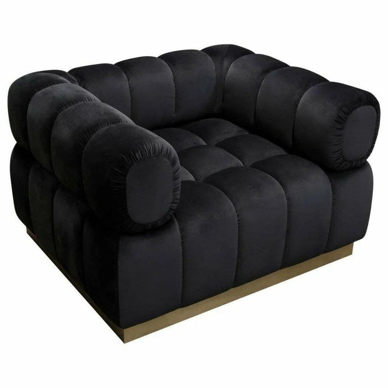 Low Profile Chair in Black Velvet Gold Base Club Chairs LOOMLAN By Diamond Sofa