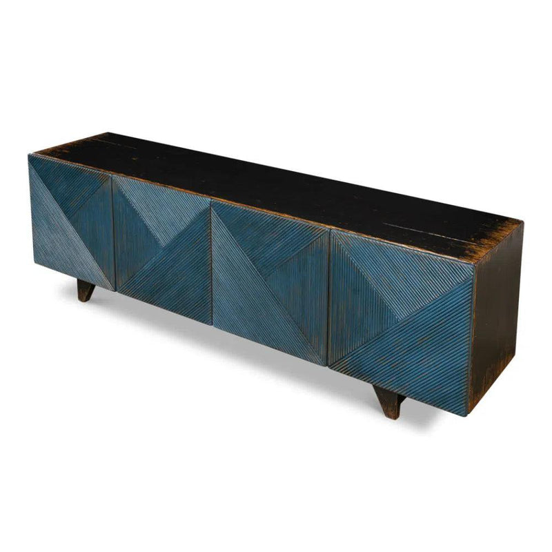 Low Wall Console TV Stand Blue Reclaimed Wood-TV Stands & Media Centers-Sarreid-LOOMLAN