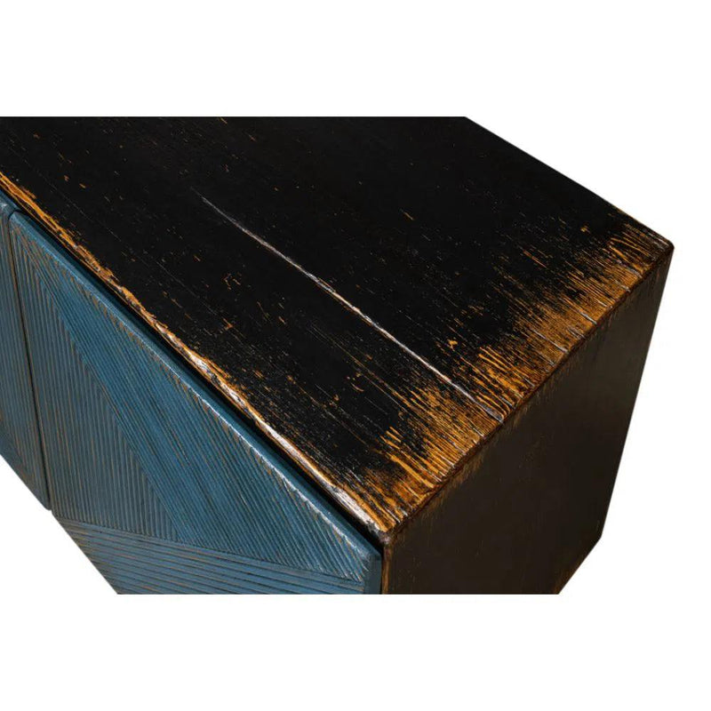 Low Wall Console TV Stand Blue Reclaimed Wood-TV Stands & Media Centers-Sarreid-LOOMLAN