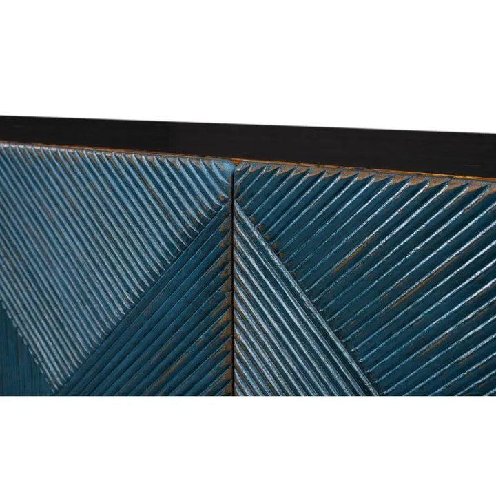 Low Wall Console TV Stand Blue Reclaimed Wood - LOOMLAN - Sarreid - TV Stands & Media Centers