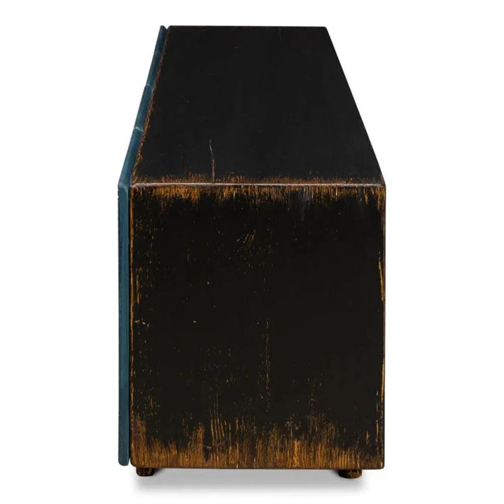 Low Wall Console TV Stand Blue Reclaimed Wood - LOOMLAN - Sarreid - TV Stands & Media Centers